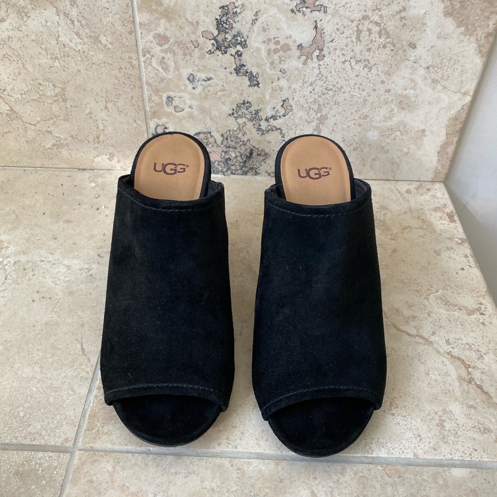 UGG Suede Black Wedge slip on